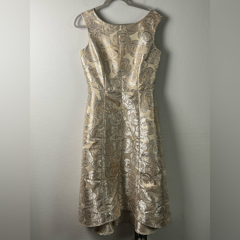 Katherine Kelly High Low A-line Floral Brocade Sleeveless Elegant Dress